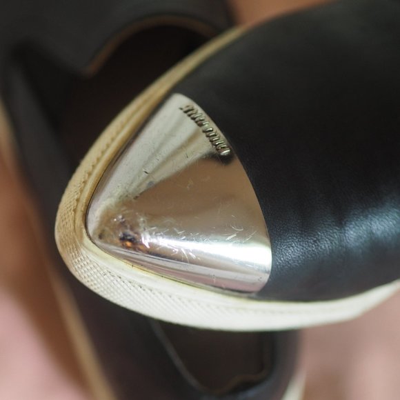 MIU MIU Black Leather Metal Cap Toe Sneakers - Picture 7 of 7